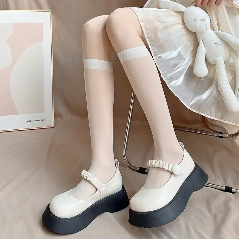 Sommer dünne Lolita Strümpfe sexy JK Uniform Frauen Mädchen kniehohe lange Socken sehen durch schwarz weiße Nylon Knies trümpfe Strümpfe