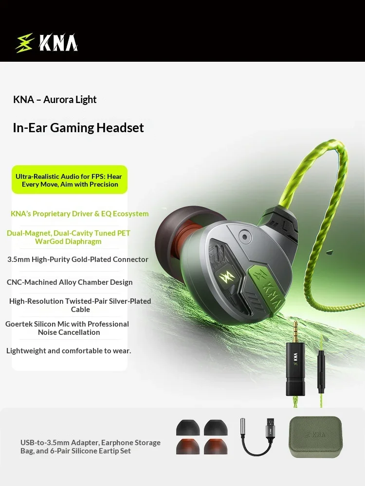 KNA Yaoguang Gaming Earphones Wired In-Ear Headset with Microphone Low Latency Sound Positioning for FPS PC Mobile Esports