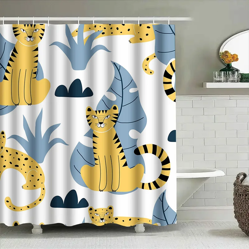 

Bright Cartoon Shower Curtain with CatsWaterproof Fabric for Home Decor Various Colors Available (Please specify your preference
