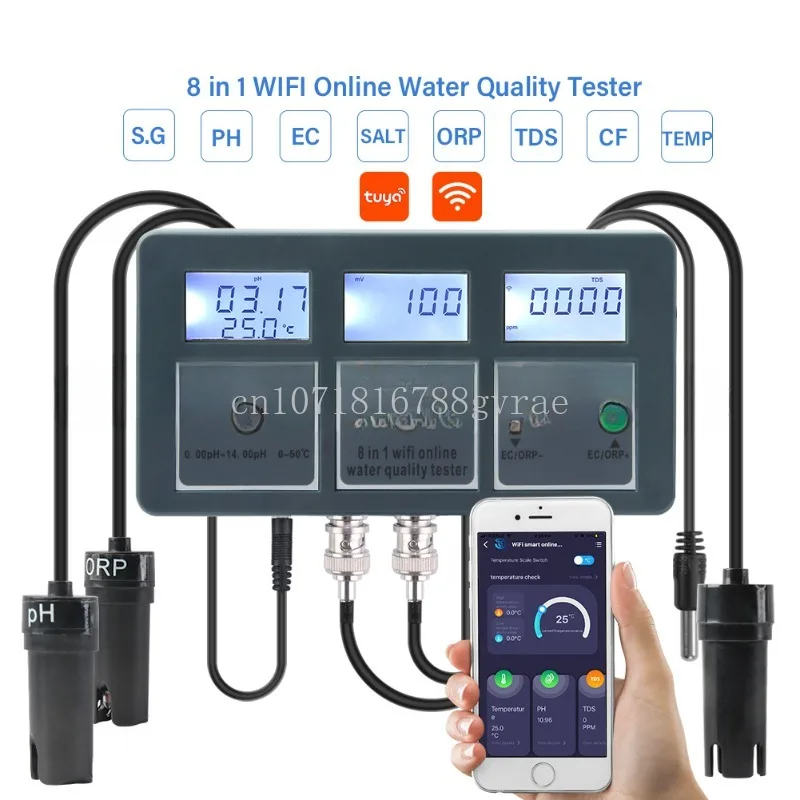 Smart Tuya Wifi 8 IN 1 Salinity Meter ph Meter with Data Logger Function for   Landscaping, Hydroponic Plants