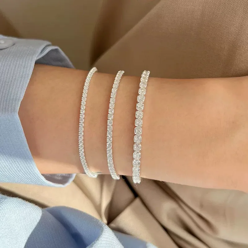Heißer Sterling 925 Silber Volle AAA Zirkon Armband Edlen Schmuck 16 cm-19 cm 2-3mm glänzende CZ Zubehör Für Frauen Jahrestag Geschenk – Detail 5