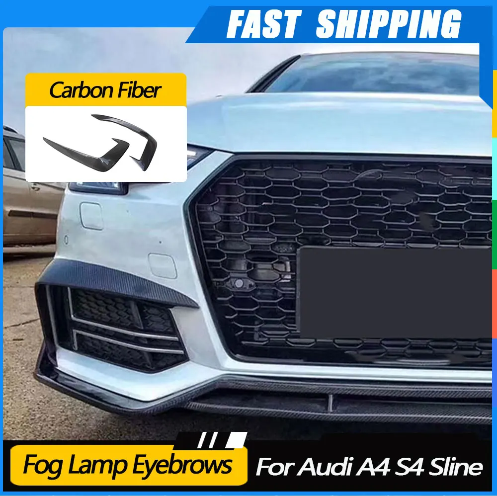 

JMCARCOOL Carbon Fiber Front Air Vent Canards FogLamp Eyebrow Fin Trims Splitter For Audi A4 S4 Sline 2017-2019 Car Accessories
