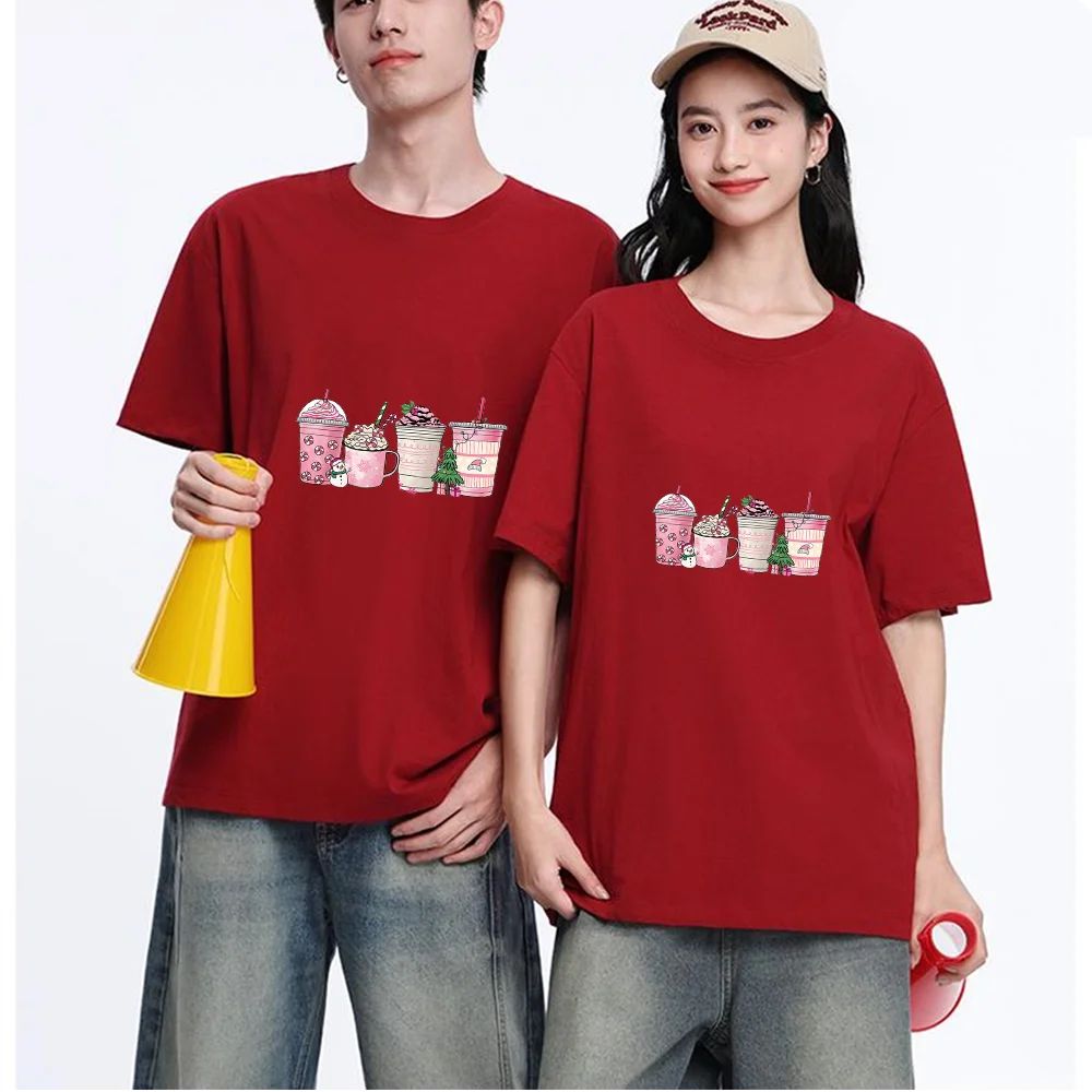 Christmas Cups Printed T Shirt Breathable Fabric S-XXL Personalized Custom T Shirt Casual Short Sleeve Tee Aesthetic Graphic Top