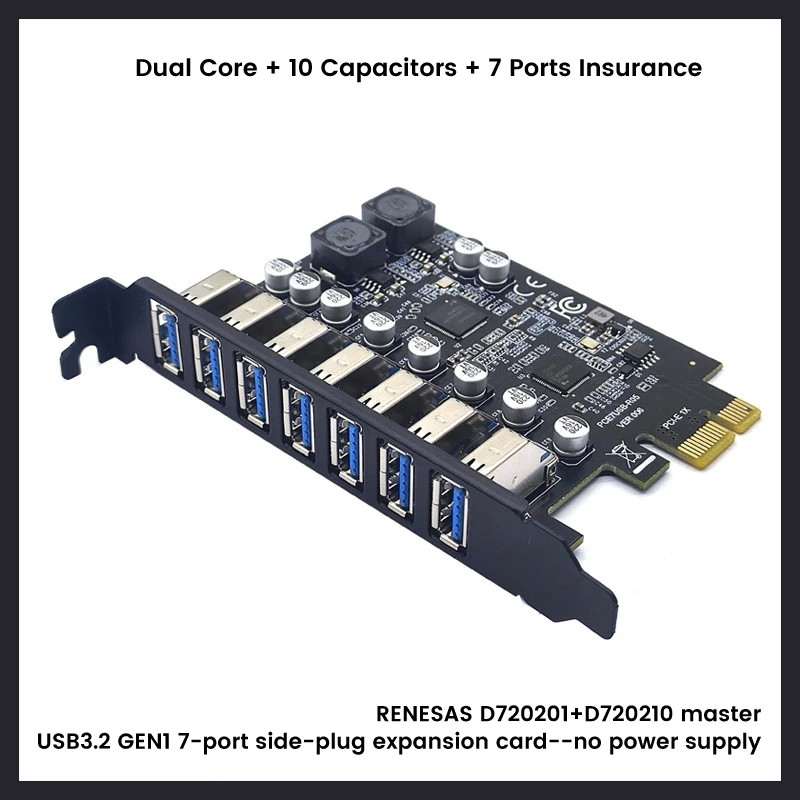 

USB 3.2 Pci Express Adapter Pci E to 7 Ports USB3 Gen1 Expansion Adapter Card Pci-E Extender Pci Express Card