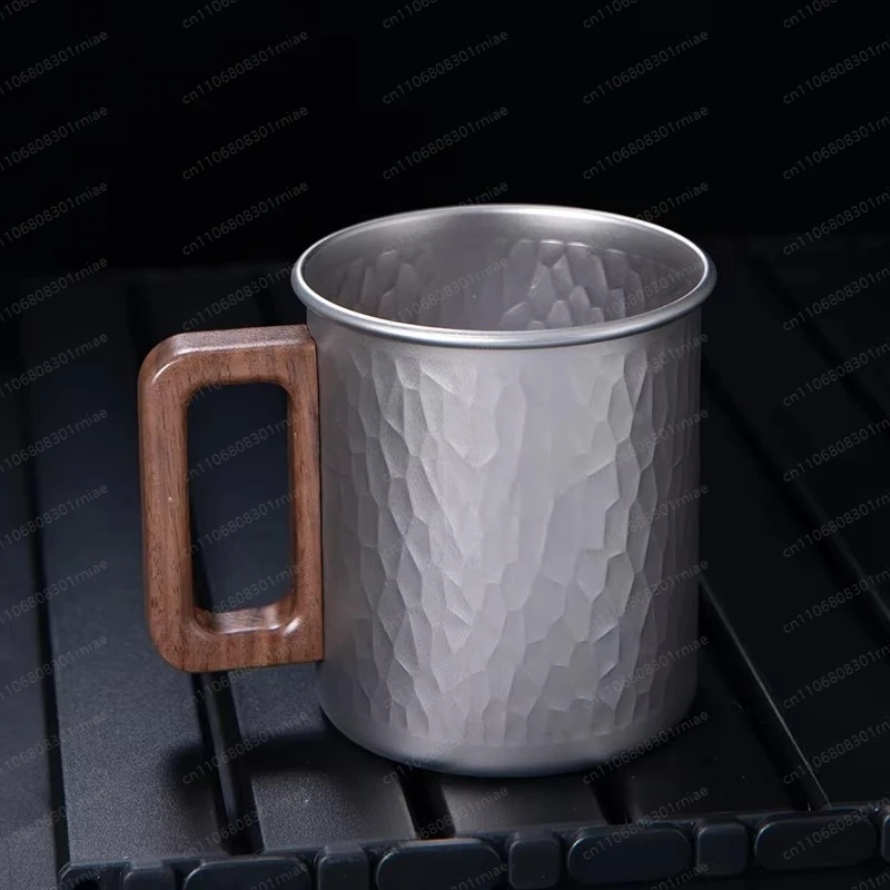 450ml Camping Cup Small Titanium Cup with Backpack Coffee Mug Foldable Handle Outdoor Hiking Picnic Open Flame Cooking