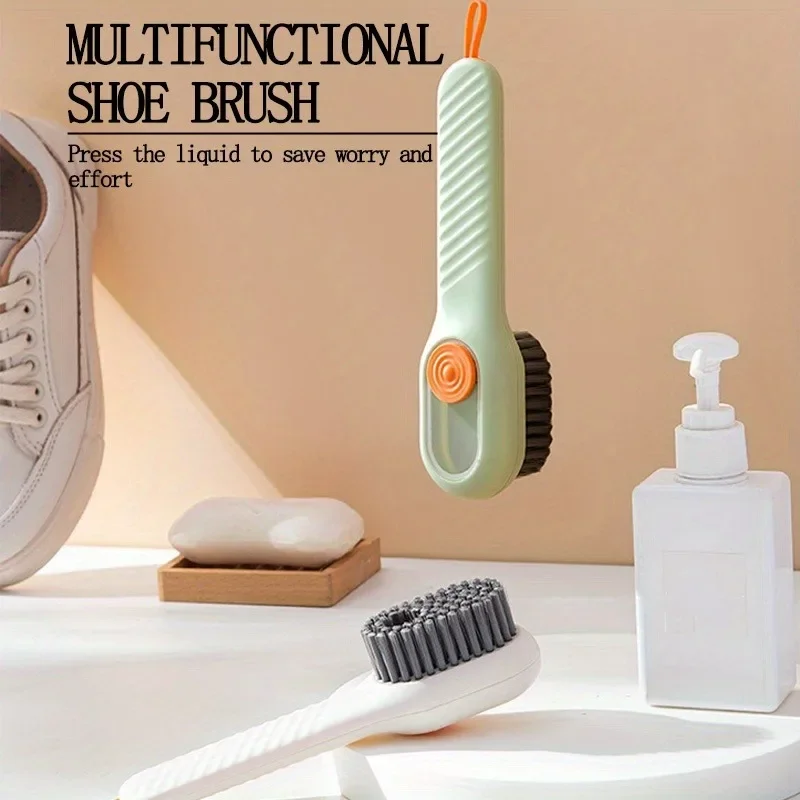 2PCS Multifunction Cleaning Shoe Brush Soft Automatic Liquid Shoe Brush Long Handle Clothes Soap Brush With Hook Clean Tool