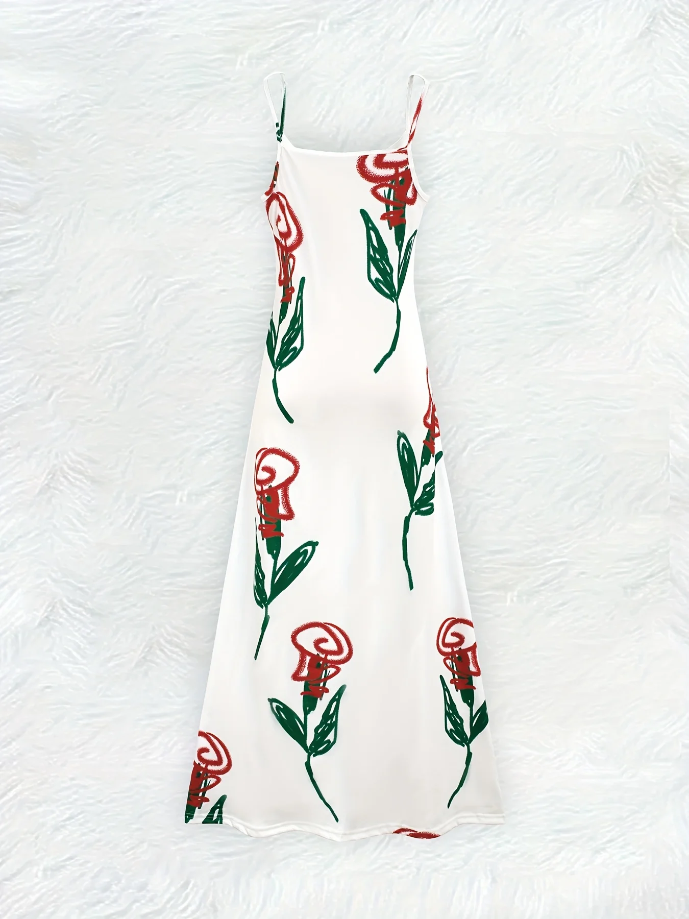 Printed Design Casual Style Artistic Sense Rose Full Print Slip Dress