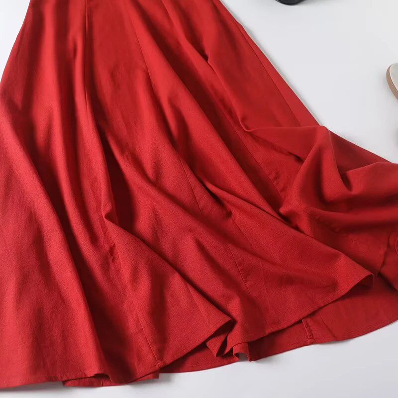 YENKYE 2025 النمط الفرنسي الكتان فستان طويل المرأة مثير عارية الذراعين الخامس الرقبة واسعة الأشرطة ألف خط فساتين الصيف عادية ماكسي فيستدوس #4