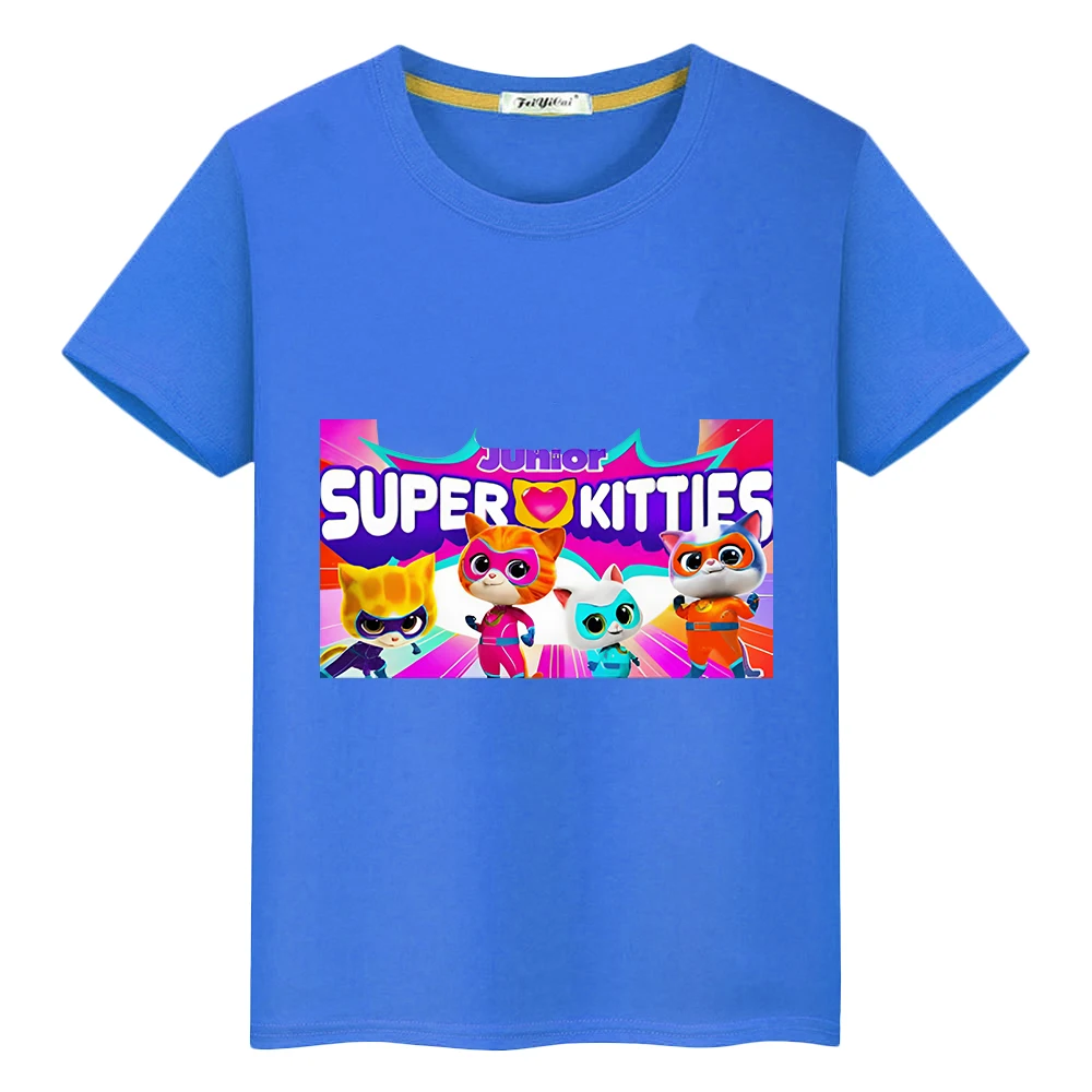 เสื้อยืด Super Kitties เสื้อยืด100% เสื้อยืดพิมพ์ความภาคภูมิใจเสื้อการ์ตูนเด็กผู้ชายเสื้อยืดการ์ตูนอนิเมะ Y2K หนึ่งชิ้นเสื้อผ้าเด็กเด็กผู้หญิง