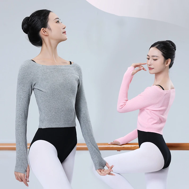 

Women Ballet Dance Tops Gymnastic Warm Cardigan Off Shoulder Long Sleeved Dance Sweater Autumn Winter Modern Ballet Wrap Coat