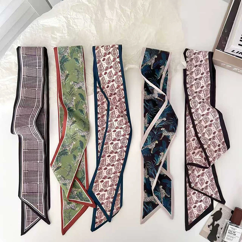 2026 Spring Korea Elegant Long Silk Ribbon Scarf for Women Girls Headbands Hair Skinny Silk Scarves Summer Headdress Headwear