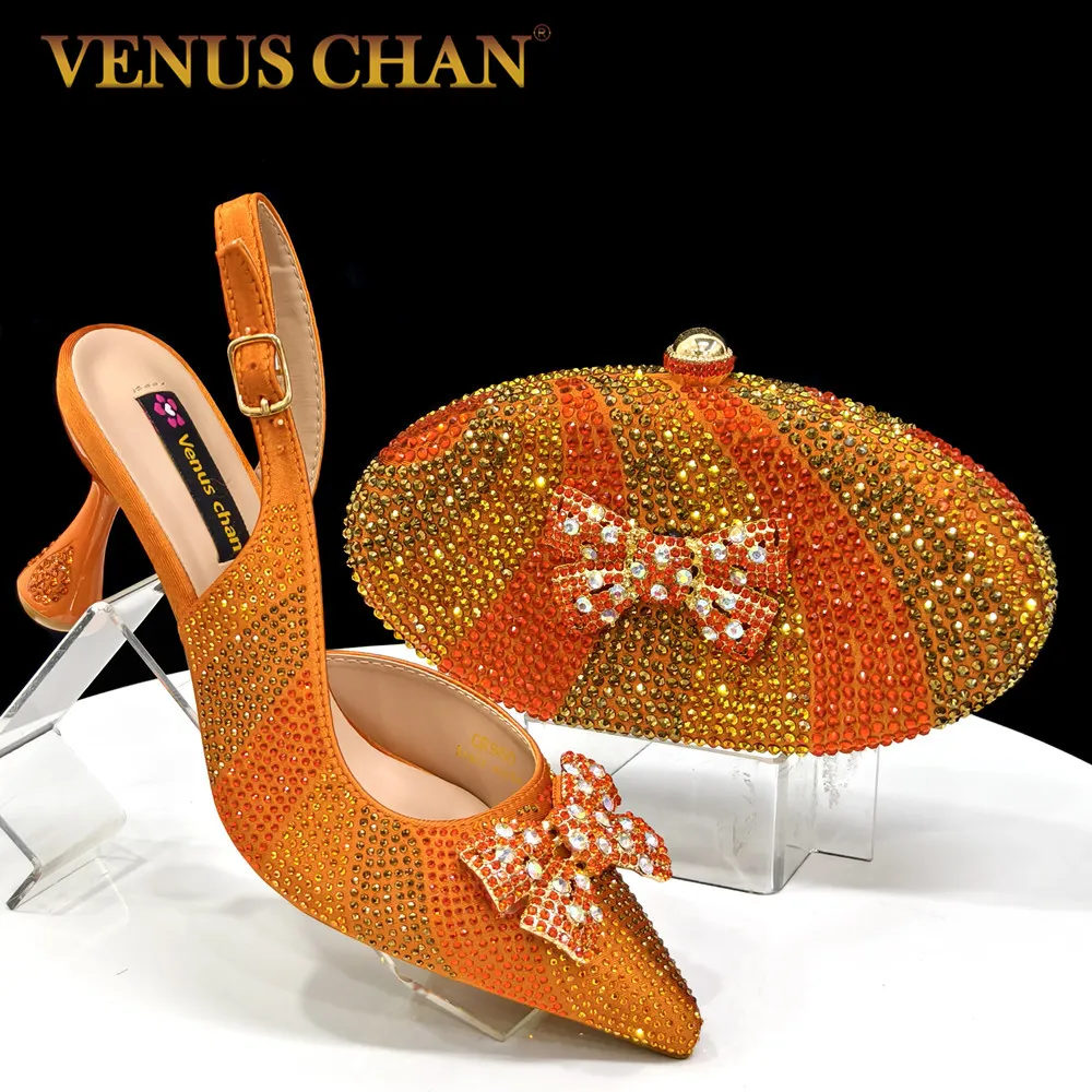 

Venus Chan Итальянский дизайн Элегантный комплект туфель и сумки на высоком каблуке с острым носком и стразами — стильная и удобная женская обувь