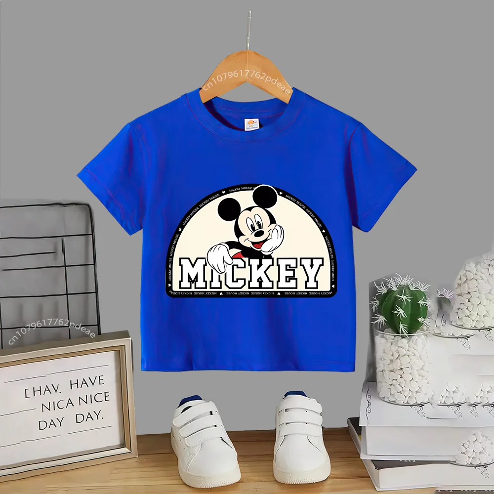 

Disney Kids 100% Cotton T-shirt Mickey Mouse personality Print Teen Casual cotton T-shirt Boys girls short sleeve top