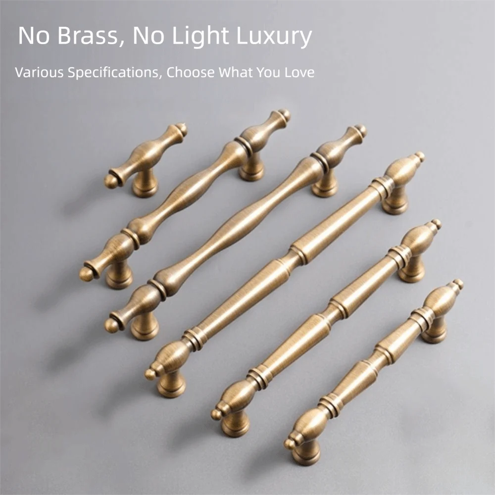 Solid Brass Furniture Handles Antique Bronze Finish Brushed Antique Brass Drawer Knobs Single-Hole Mounting Long Handle Design