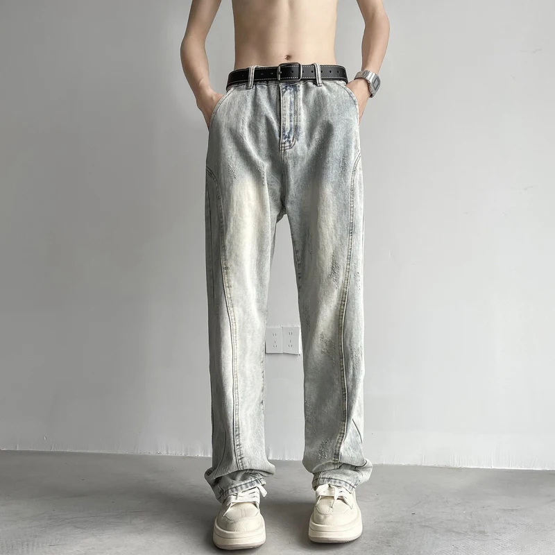 

Wide Leg Jeans Men Baggy Pants Oversize Jeans Loose Fit Light Streetwear Men's Clothing Denim Pants Casual Male Trousers W421