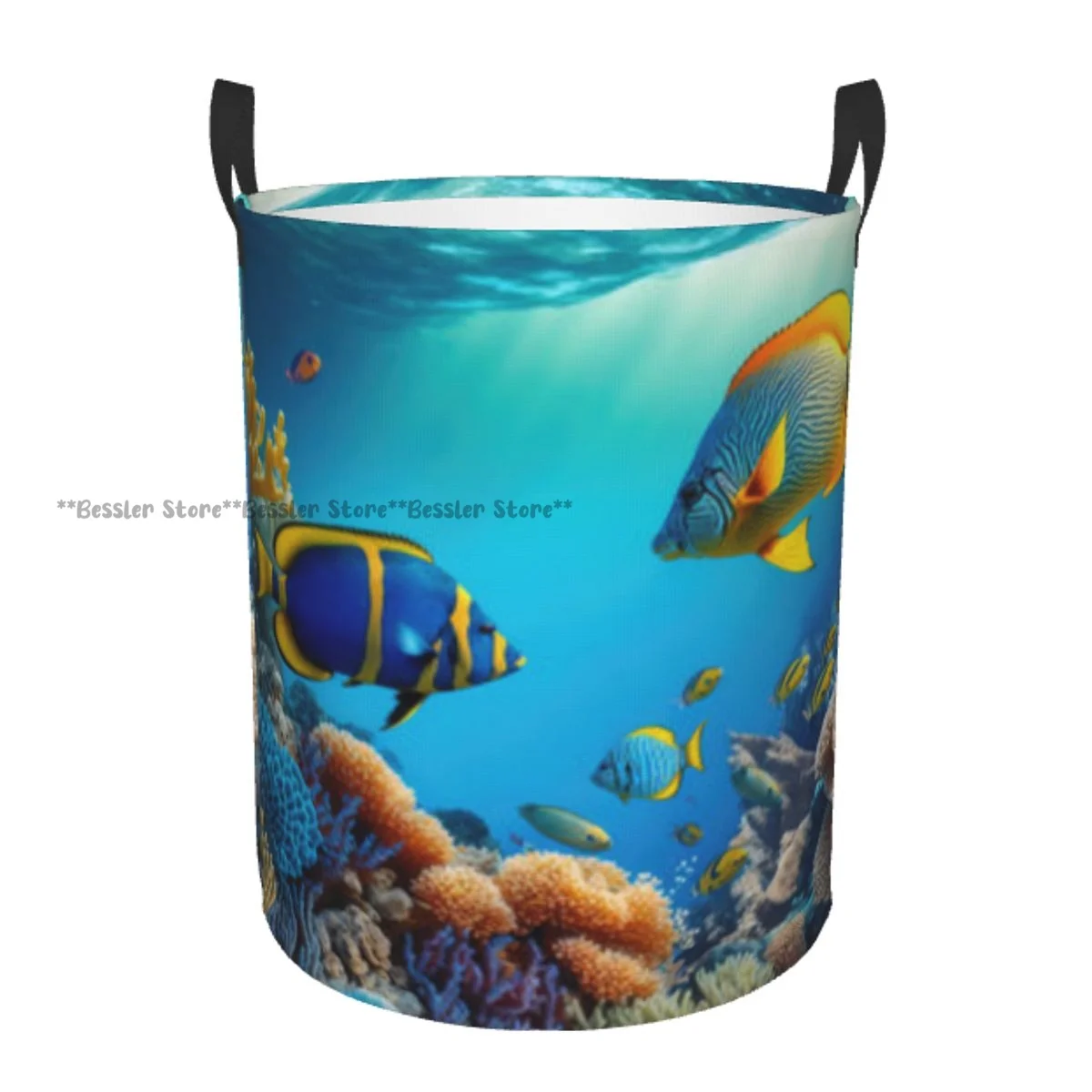 Underwater Coral Reef With Fish Tropical Scene Waterproof Storage Bag Household Dirty Laundry Basket Folding Clothes Organizer