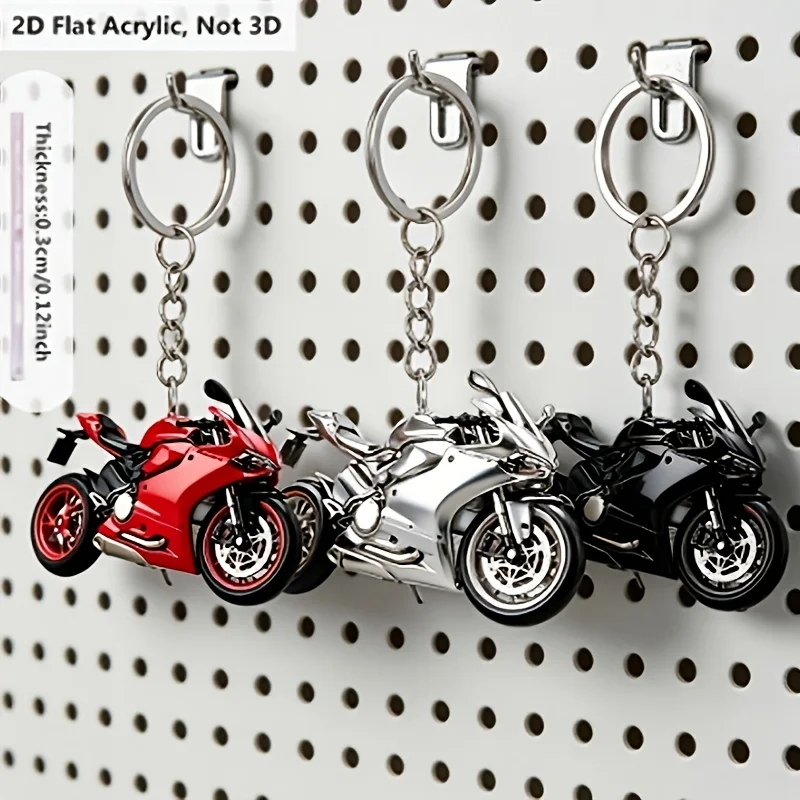 2D Flat Acrylic Motorcycle Design Keychain, Decorative Car Key Ring Accessory, Gift for Motorcycle Lovers