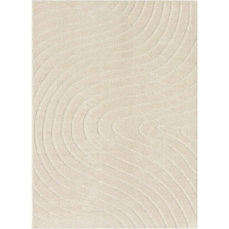 Modern Geometric Wave Cream 8x10 Area Rug dinning table set furniture