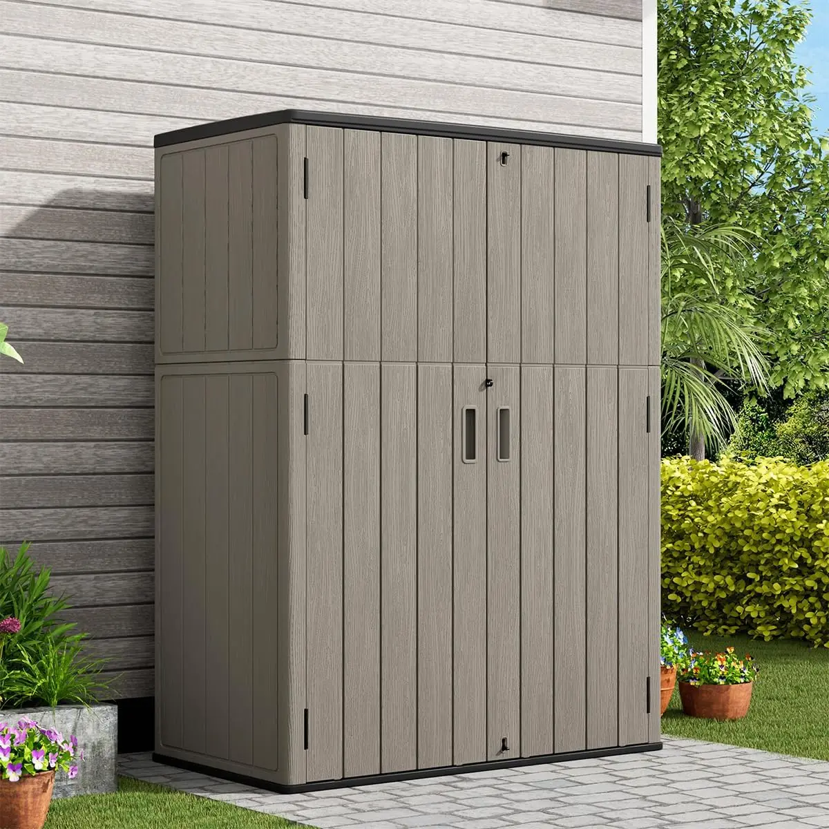 Outdoor Vertical Storage Shed,57 Cu.ft Outdoor Storage Cabinet Waterproof,Resin Sheds&Outdoor Storage Clearance for Garden,Patio