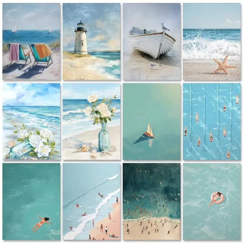 

DIY Painting By Numbers Sea Beach Digital Oil Painting Scenery Drawing On Canvas Adult Number Painting Landscape Handmade Gift