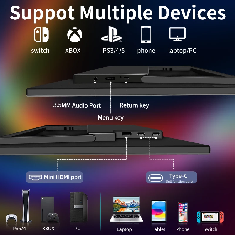 Monitor Gaming Portabel 144Hz 2.5K 16 Inci QHD IPS USB-C HDMI Tampilan Eksternal Layar Kedua untuk Laptop PC Mac Switch PS5/4 Xbox