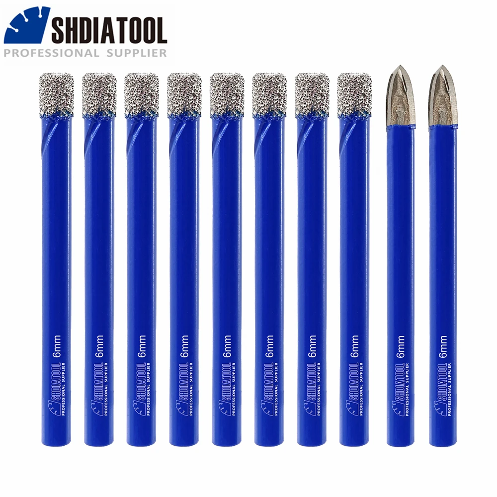 SHDIATOOL 10Pcs Dia 6mm Tile Cutter Diamond Drilling Core Bits Round Shank Hole Saw Opener Porcelain Tiles Marble Ceramic Crowns