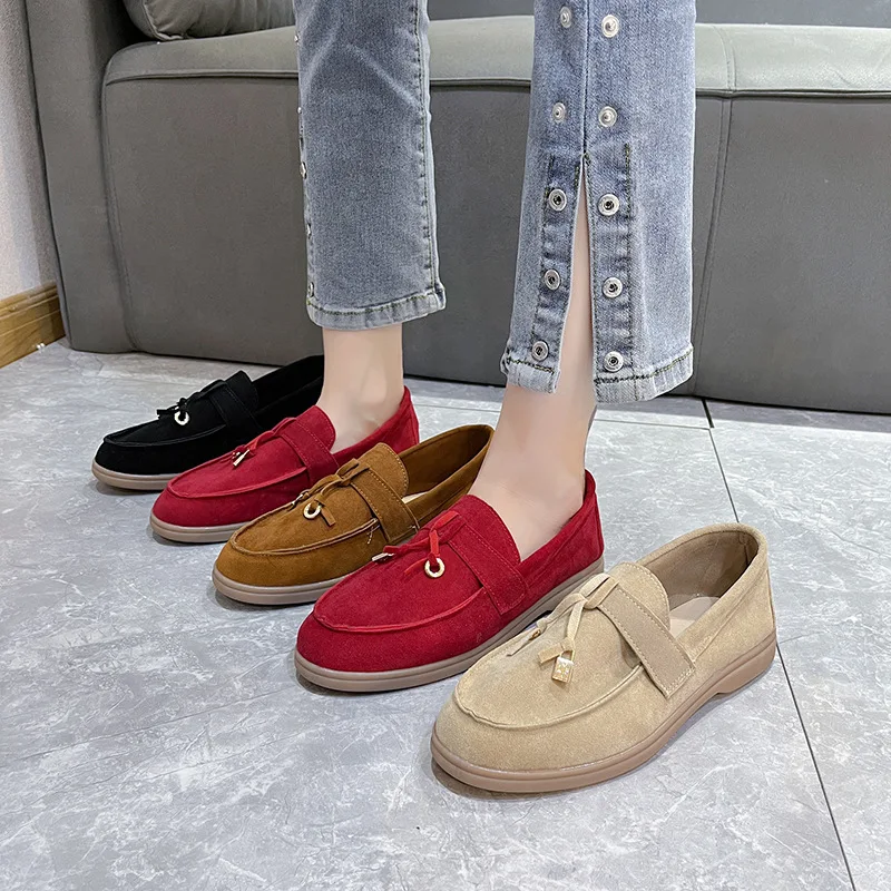 Zapatos Para Mujeres British Single Shoe Women 2023 Autumn New Suede Flat Shoe Soft Leather Loafers Shoe Casual Shoe Women Shoe