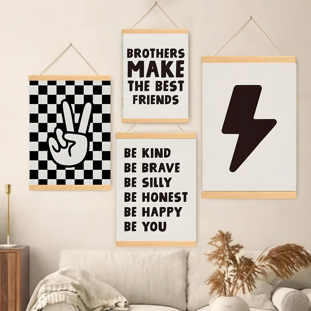 Boho Room Scrolls Canvas Painting Posters: Brothers Make The Best Friends, Rules, Affirmations for Playroom, and Home Decoration