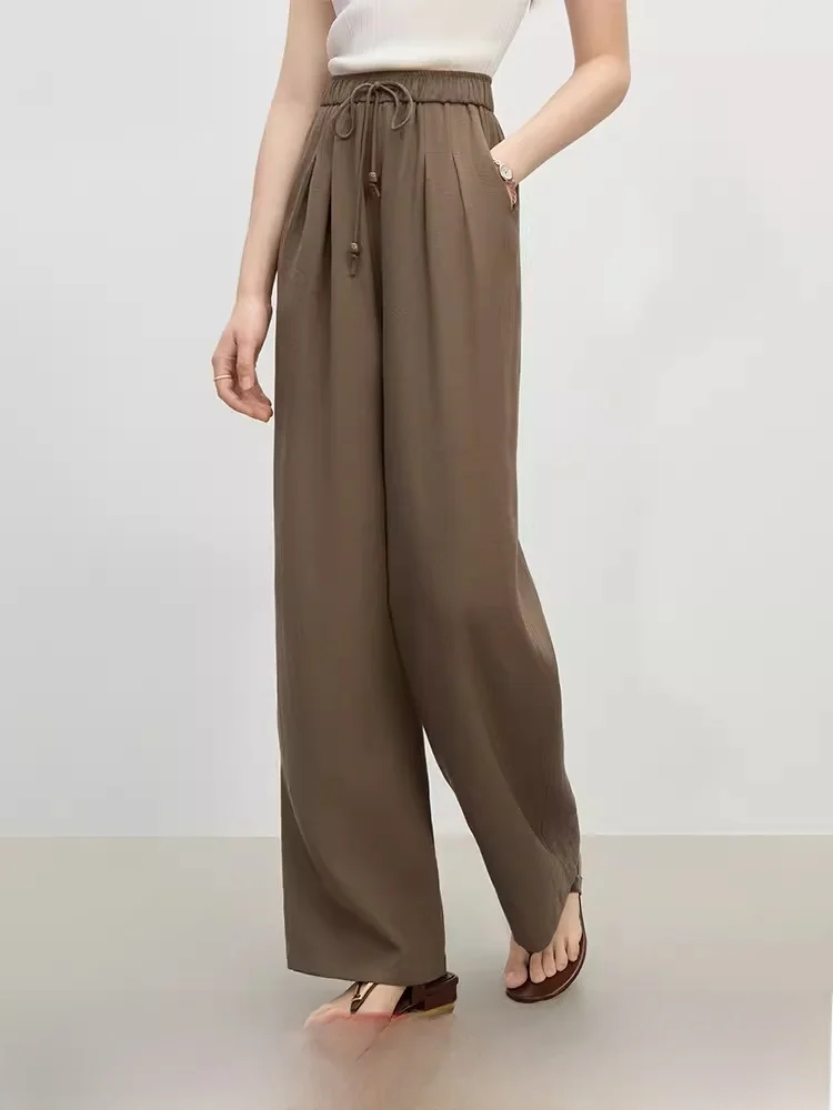 

Повседневные брюки с эластичным поясом, прямые, летние, новая женская одежда, с высокой талией, в стиле кэжуал, асимметричный дизайн