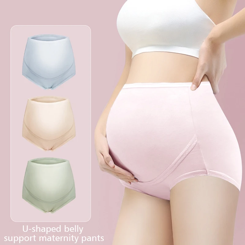 

Solid Color Cotton Maternity Panties High Waist Pregnant Panties Belly Support Brief For Pregnant Women Comfortable Soft Panties