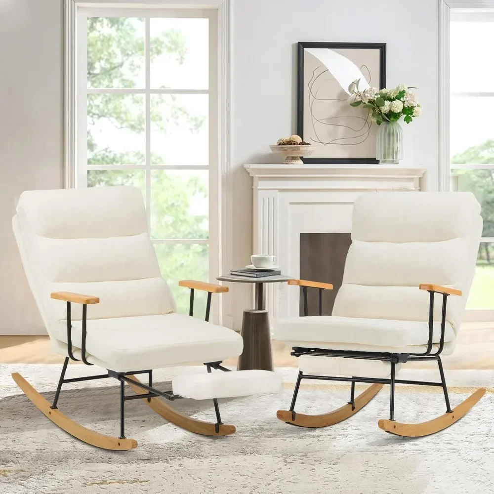 

Glider Rocking Chair Set of 2 with Retractable Footrest and Adjustable Backrest, Teddy Upholstered Reading Chair Rocking Accent