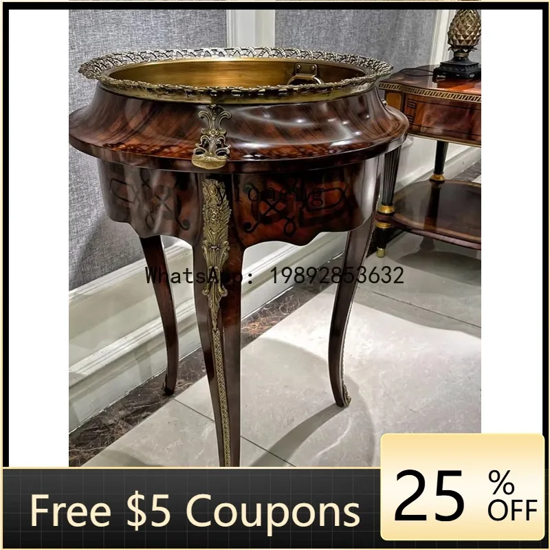 z7 Furniture Red Wine Decanter Copper Heartwood Solid Wood Round Corner Table Brass Accessories Side Table