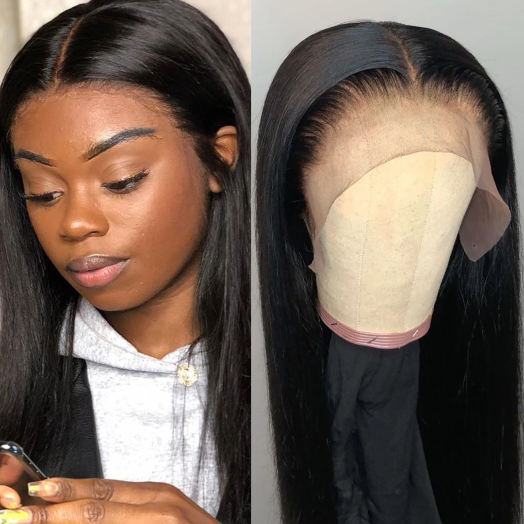 13x4 Natural Straight Lace Frontal Human Hair Wig Preplucked Hairline 200 Density Sleek Straight Ideal Thanksgiving Daily And Holiday Styling