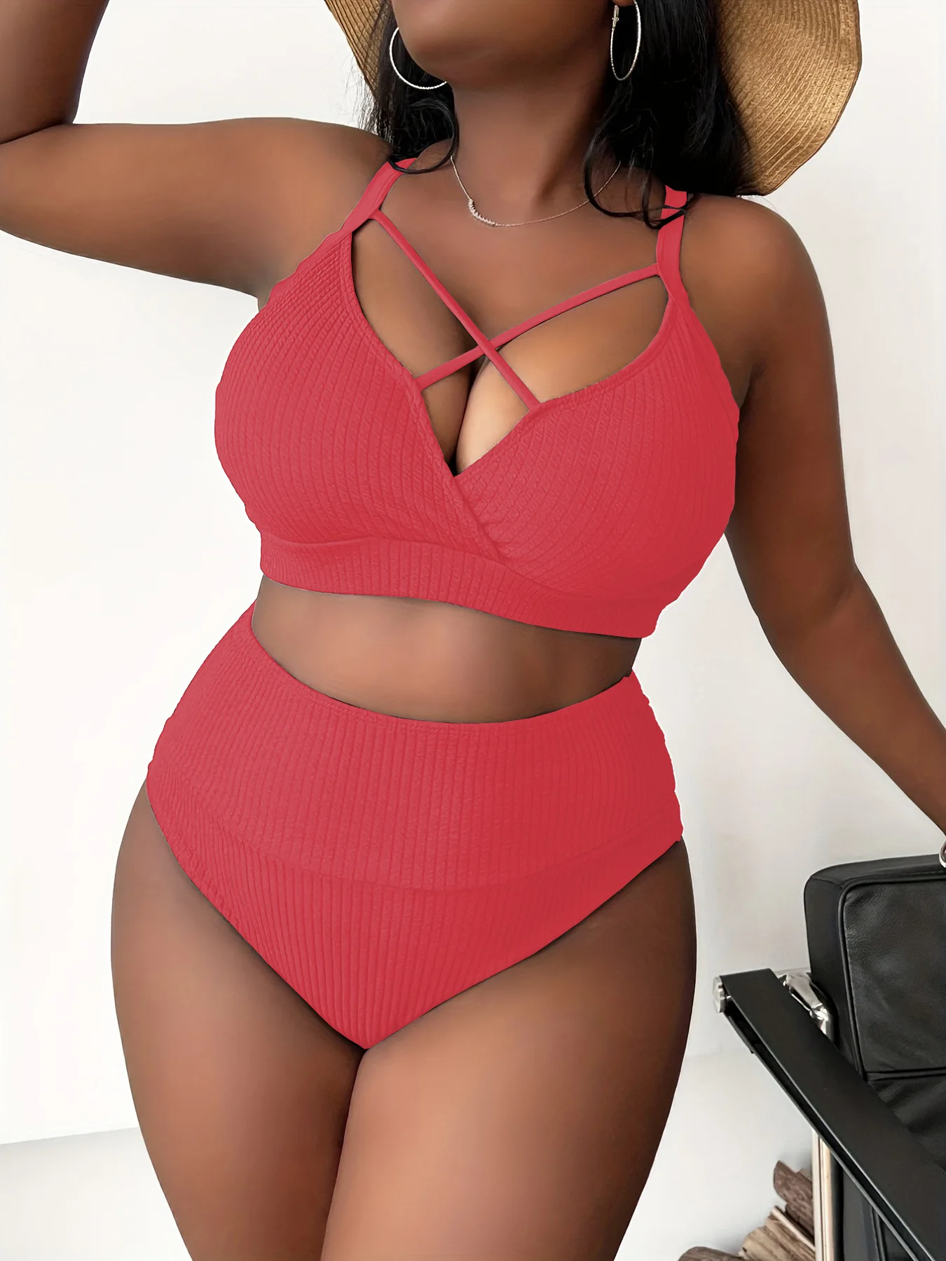 Solid Swimsuit Two Piece Women Plus Size Swimwear 2023 Sling Sports Underwear Beach Bikini