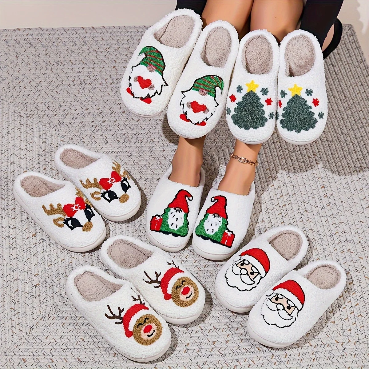 Cute Christmas Holiday Santa Bear Winter Warm Slippers Children Size Fuzzy Slippers Children Boys Girls Soft Plush Slippers - Image 2