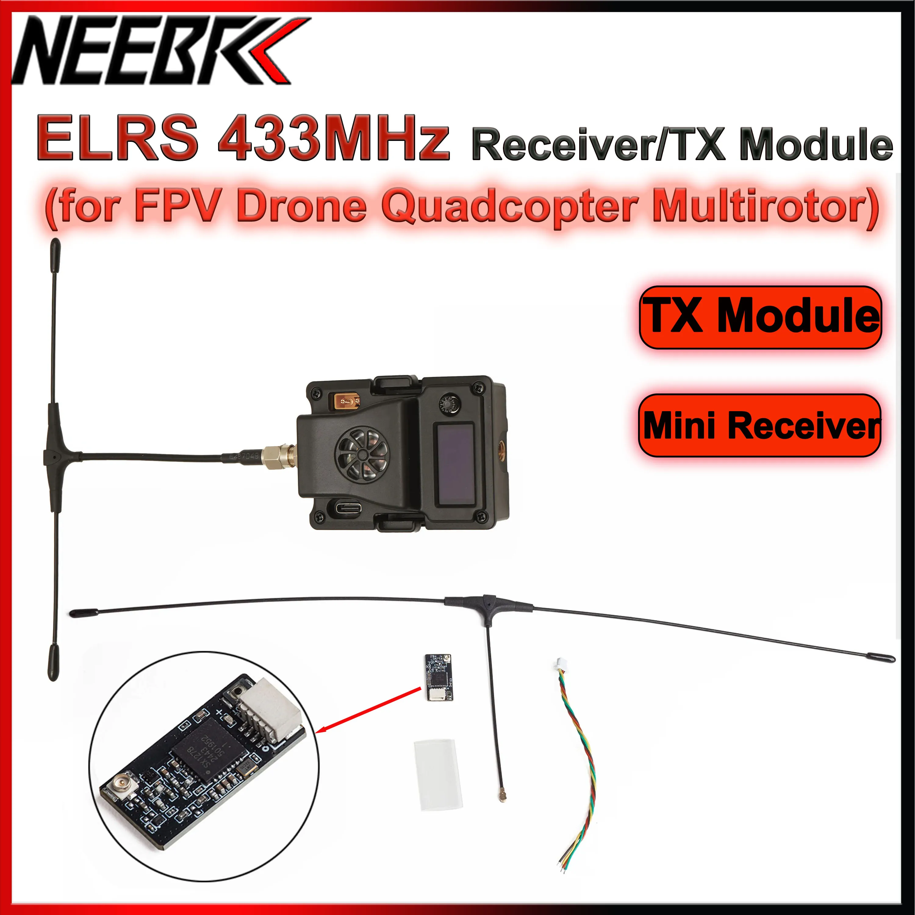 

Модуль ELRS 433 МГц TX, мини-приемник, дрон RX, дальний выбор ExpressLRS для FPV квадрокоптера, мультироторный фристайл X-класса, детали для самостоятельного изготовления