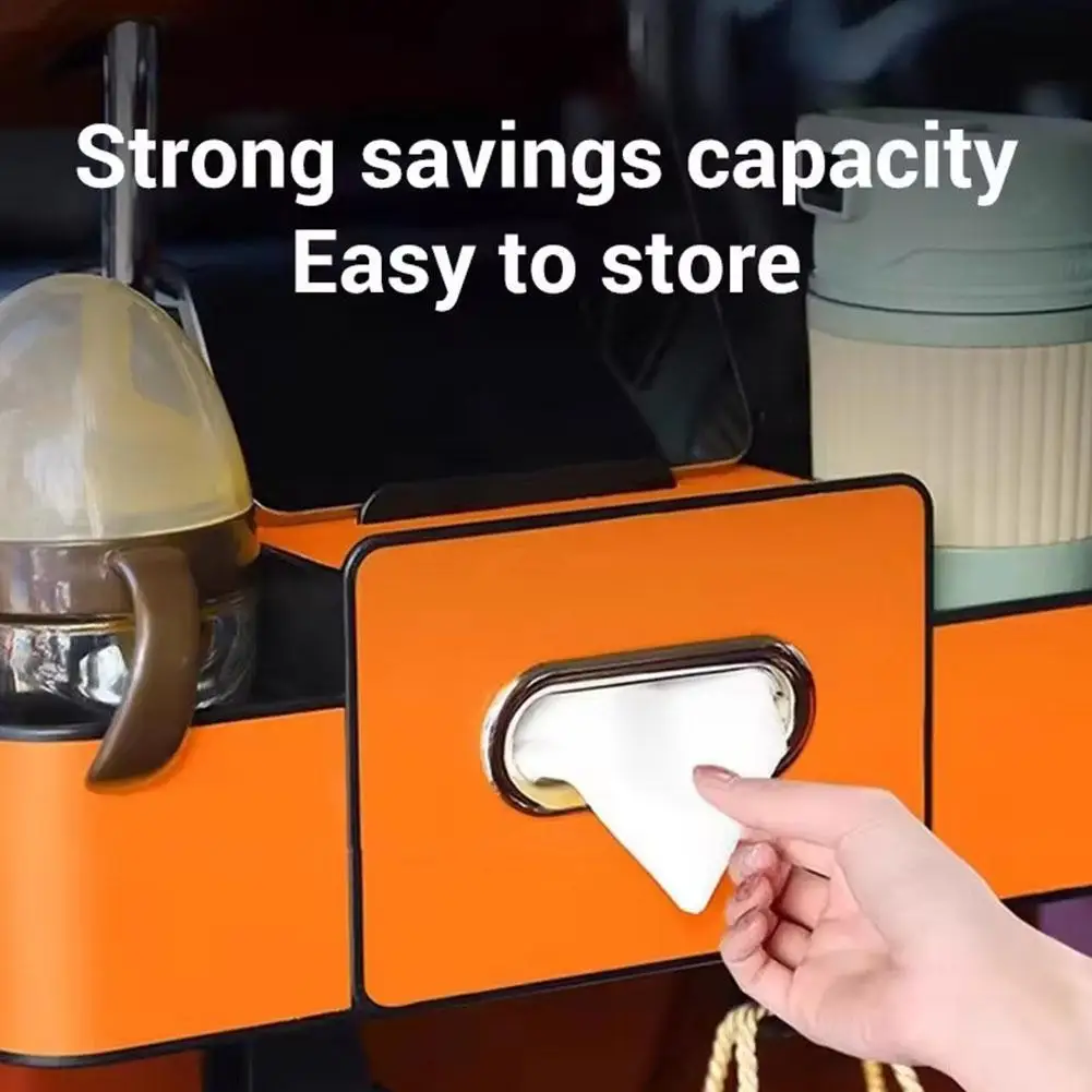Immagine 7: Organizer Multifunzionale per Sedile Auto Arancione in ABS e Pelle con Portabicchieri e Dispenser per Fazzoletti Universale per Tutti i Veicoli