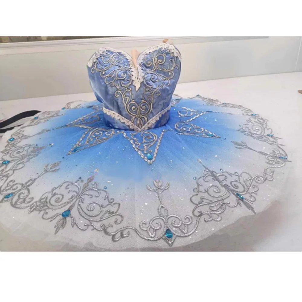 Custom Made Blue Bird Ballet Tutu Dress With Gradien Color,Blue Ballet Costume With Silver Decoration/Trims For Performance