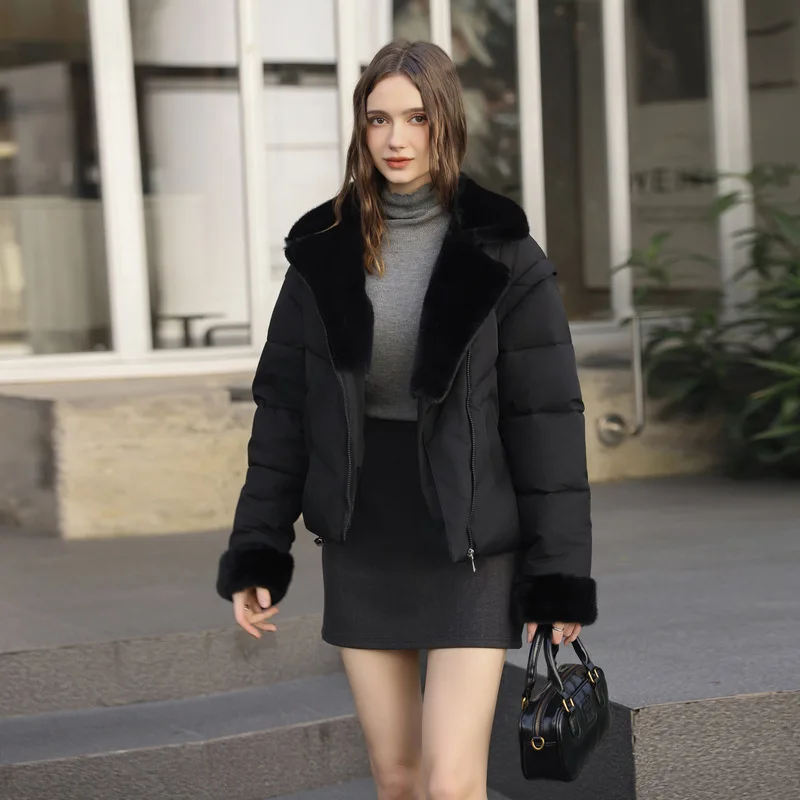 Women Detachable Sleeve Faux Mink Fur Hooded Padded Jacket, Korean Style Short Winter Cotton Coat Cozy Look