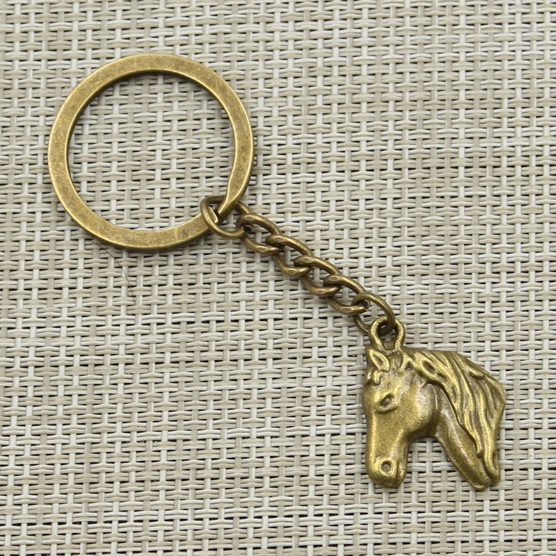 New Fashion Men 30mm Keychain DIY Metal Holder Chain Vintage Horse 28x22mm Antique Bronze Silver Color Pendant
