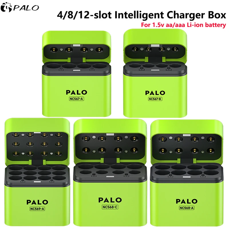 4/8/12 Slot 1.5V AA or AAA Lithium Intelligent Charger Box with LED Light USB Type-C Fast Charging for 1.5V AA/AAA Li-ion Batter