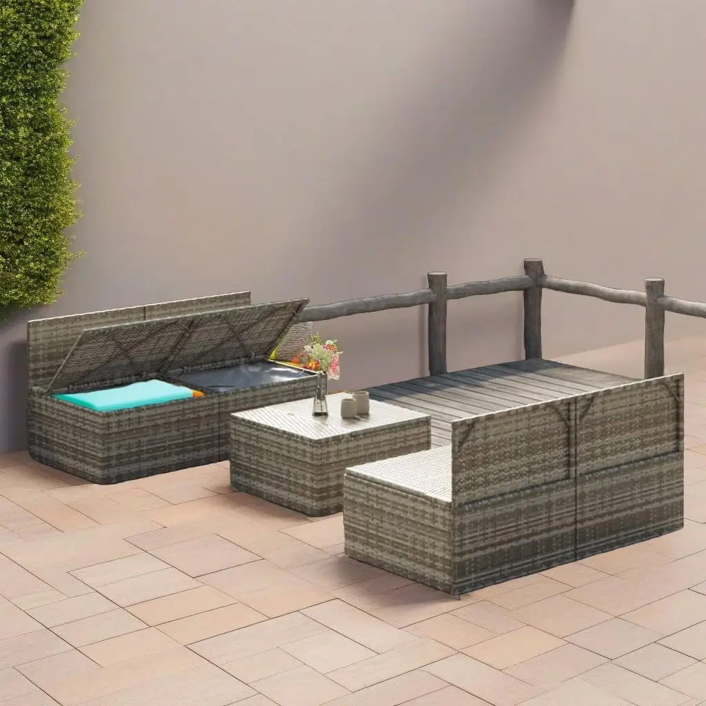 5-Piece Gray Poly Rattan Patio Lounge Set with Cushions for Outdoor Comfort