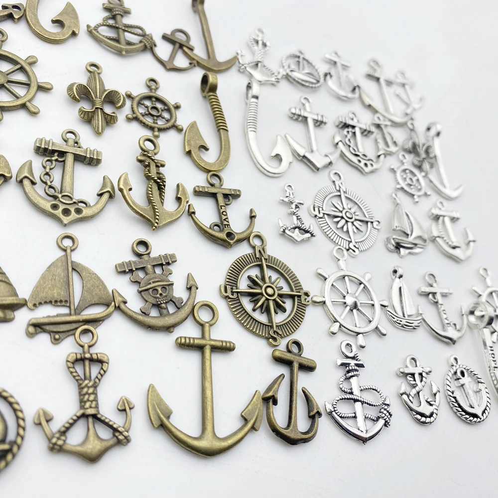 New 10-20Types 16Pcs Mixed Anchor Rudder Charm For Handmade Diy Jewelry Make Metal Alloy Sailing Boat Pendant