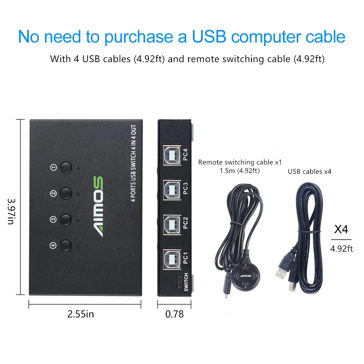 Imagem -06 - Aimos-usb Kvm Switch Portas Computadores Compartilhando Dispositivos Usb Troca de um Botão para Compartilhar Mouse Teclado Impressora Scanner