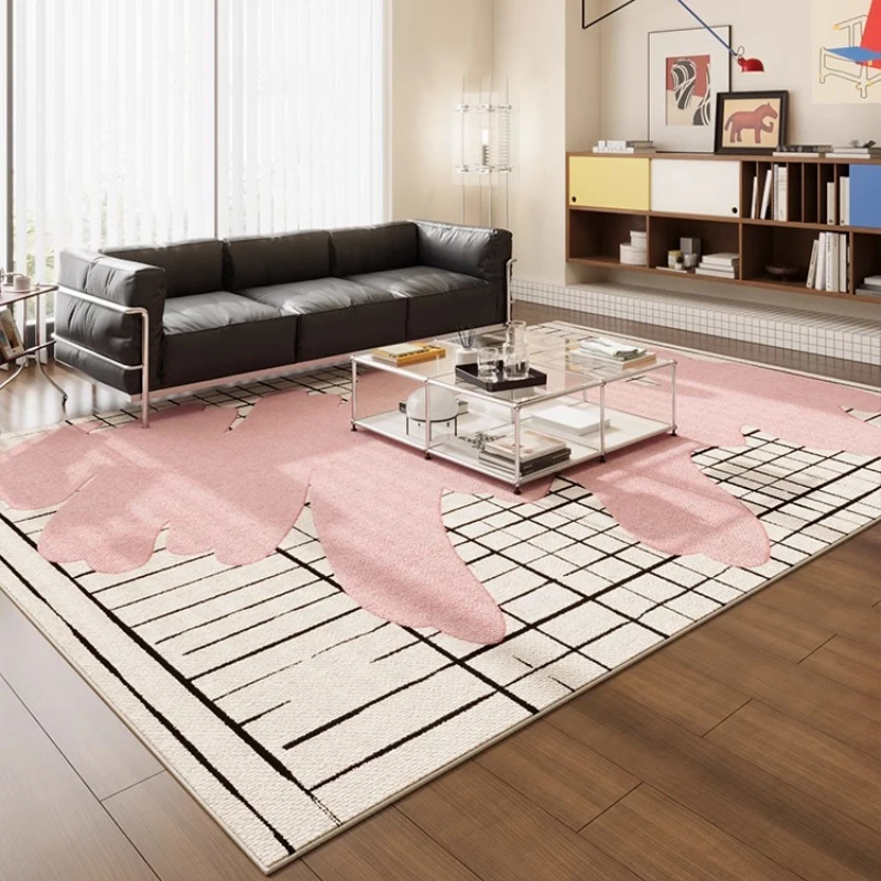 

Dopamine Living Room Carpet Pink Plaid Lines Bedroom Bedside Rugs Simple Ins Style Home Sofa Coffee Table Soft Floor Mats Ковер