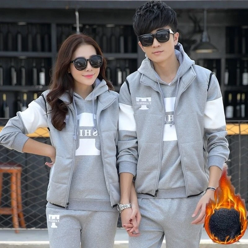 

Комплект из 3 предметов: толстовки + жилет + брюки, повседневный спортивный костюм, одежда, пальто, зимний толстый теплый спортивный костюм для пары, мужской комплект с принтом, жилет