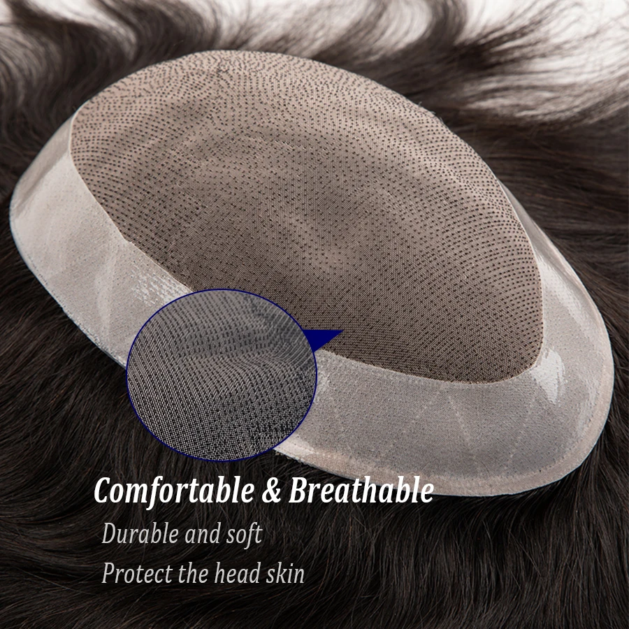 Durable Men Hair Toupee Mono NPU Indian Straight Wave Human Hair Replacement System Men\'s Hair Capillary Prothesis Hairpiece