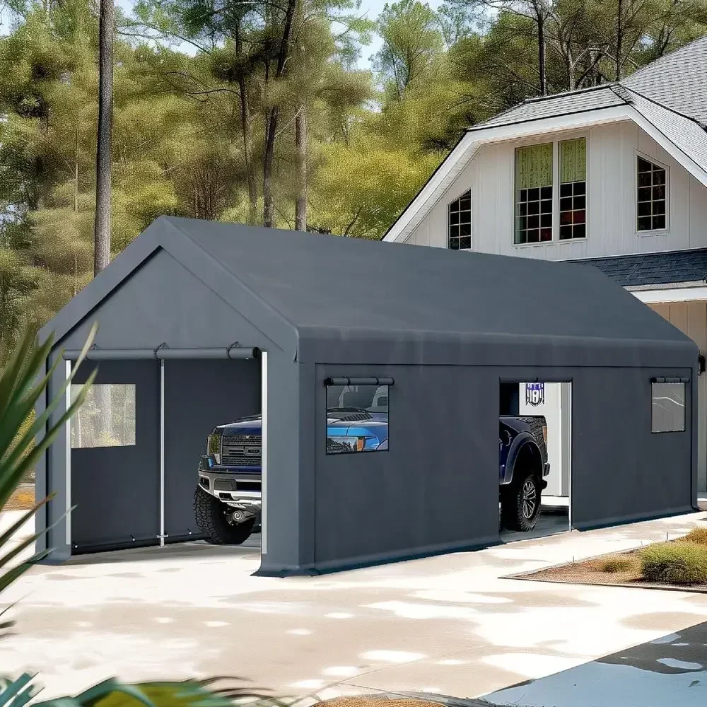 13X24t Carport, Portable Carports Outdoor Storage Shelter Shed Garage with Roll up Zipper Do& Vents Waterproo UV Resistant Garag