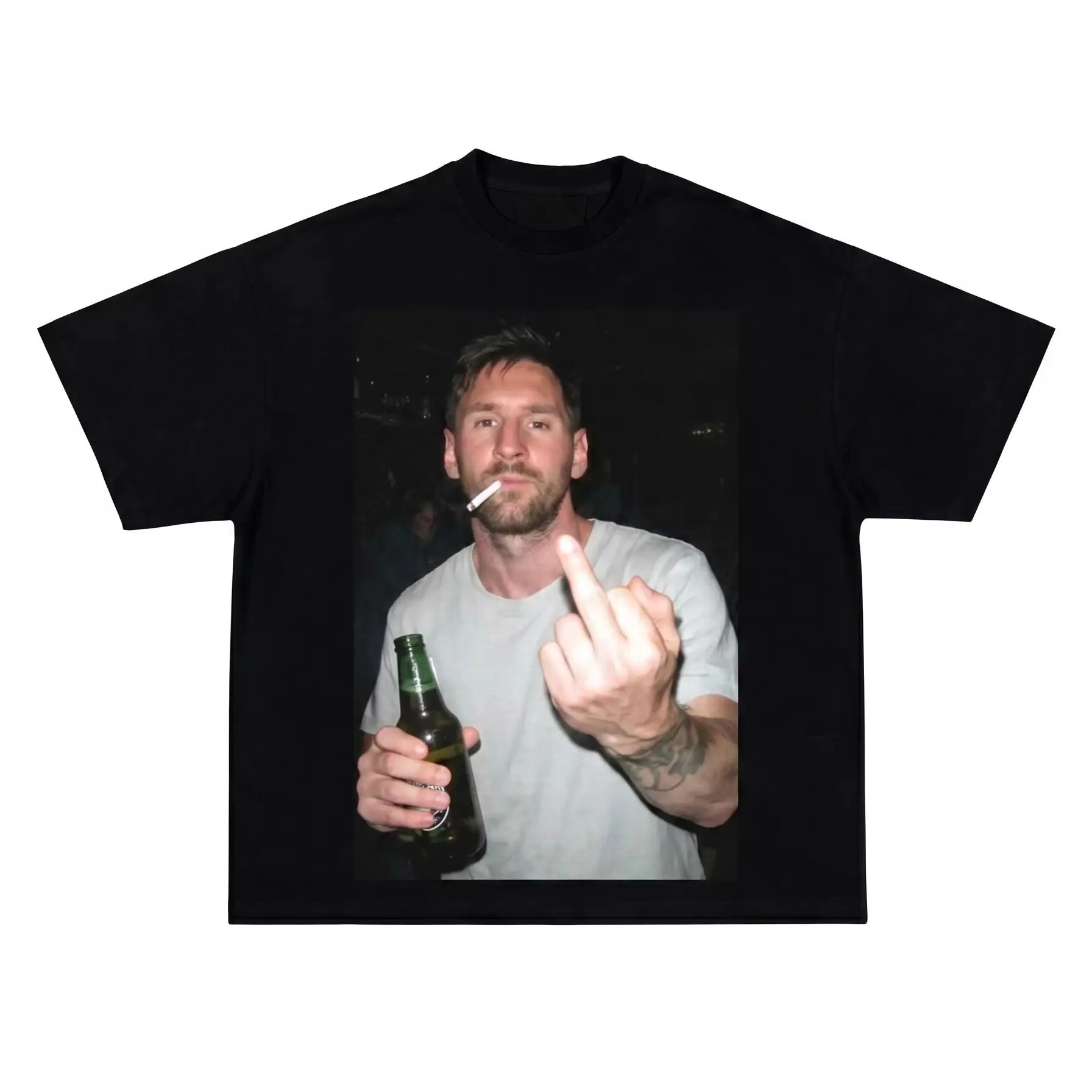 Lionel Messi "Off-Duty Fun" Graphic 100% Cotton Short-Sleeve T-Shirt – Printed Graphic Tee, Hip-Hop Style (Perfect Gift for Fans) – New Summer Release