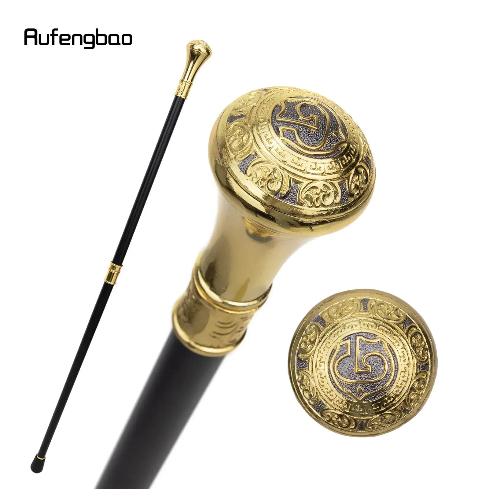 

Gold Black Luxury G Medieval Art Freemasonry Freemasons Cane Fashion Crosier Knob Walking Stick 93cm Performance Stage Cane